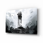 Star Wars Battlefront glass wall art in a modern home cinema