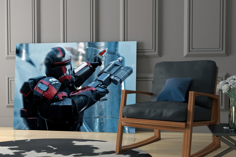 Star Wars yatay panel against a moody dark-painted accent wall