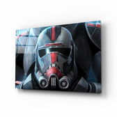 Bad Batch Helmet glass wall art in a modern home cinema