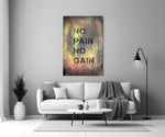 No Pain No Gain artwork styled in a creative loft interior