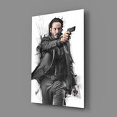 Action-cinema tribute panel anchoring a man cave wall