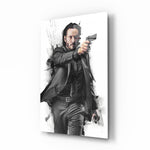John Wick glass wall art in a modern home cinema