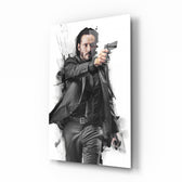 John Wick glass wall art in a modern home cinema