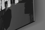 Dark Knight Comic glass wall art catching light to reveal its painted bats