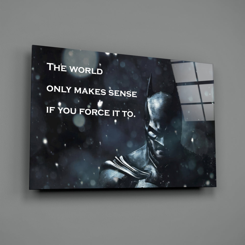 DC motivational panel anchoring a man cave wall