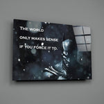 DC motivational panel anchoring a man cave wall
