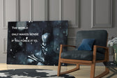 DC yatay panel against a moody dark-painted accent wall