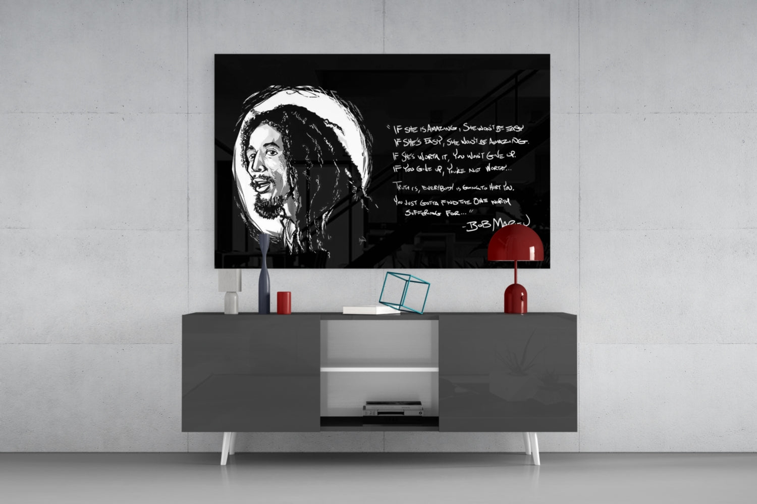 Words of Bob Marley Glass Wall Art.