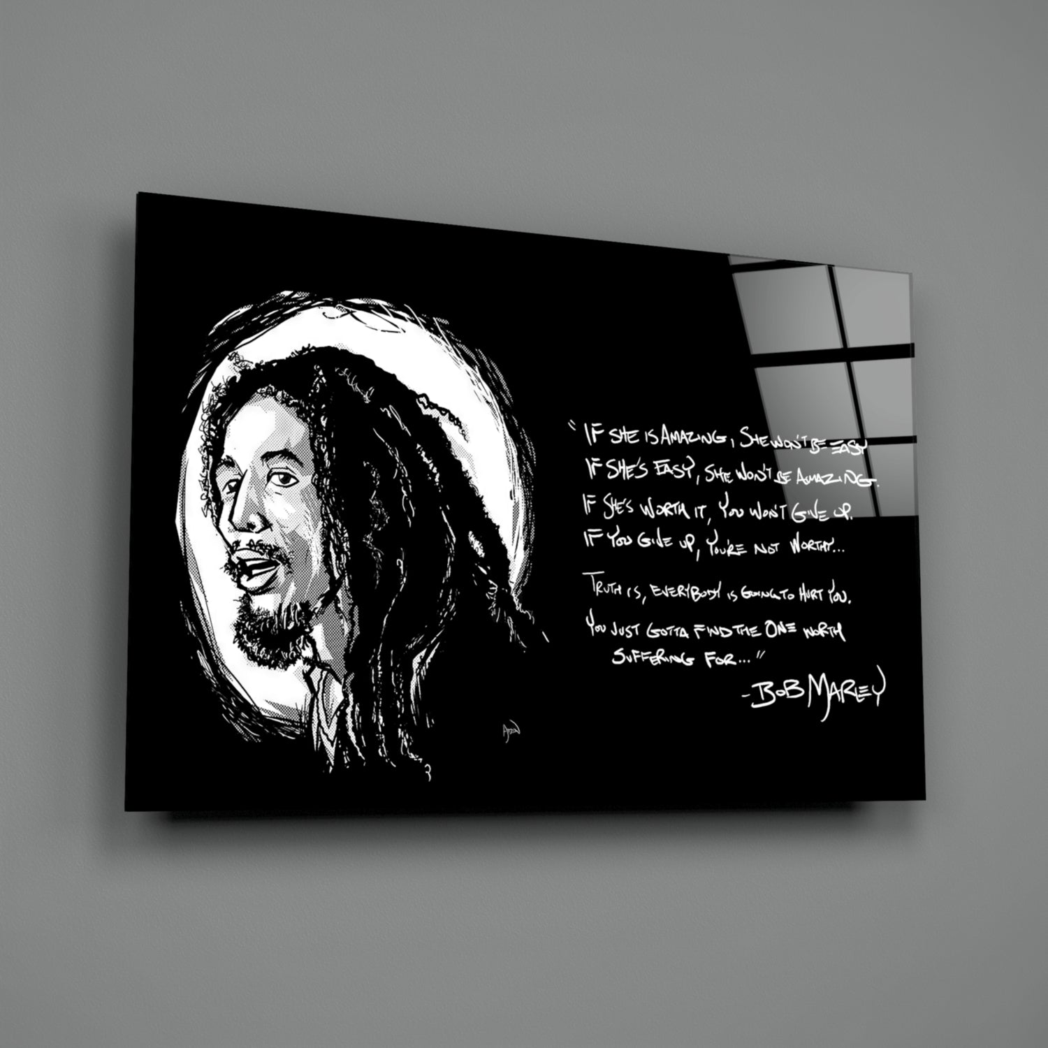 Words of Bob Marley Glass Wall Art.