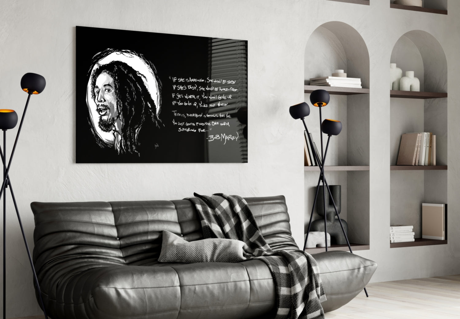 Words of Bob Marley Glass Wall Art.