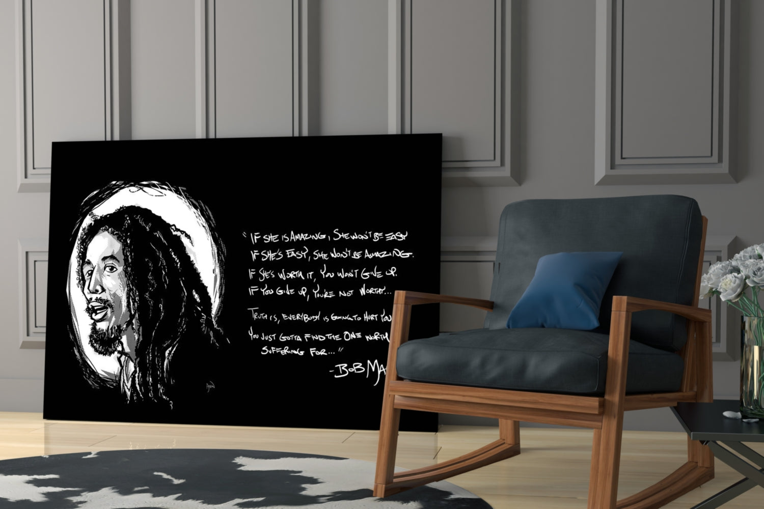 Words of Bob Marley Glass Wall Art.