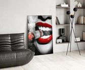 Pop-luxury panel against a moody dark-painted accent wall