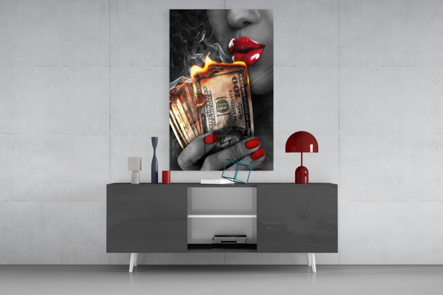 Burn the Money Glass Wall Art.