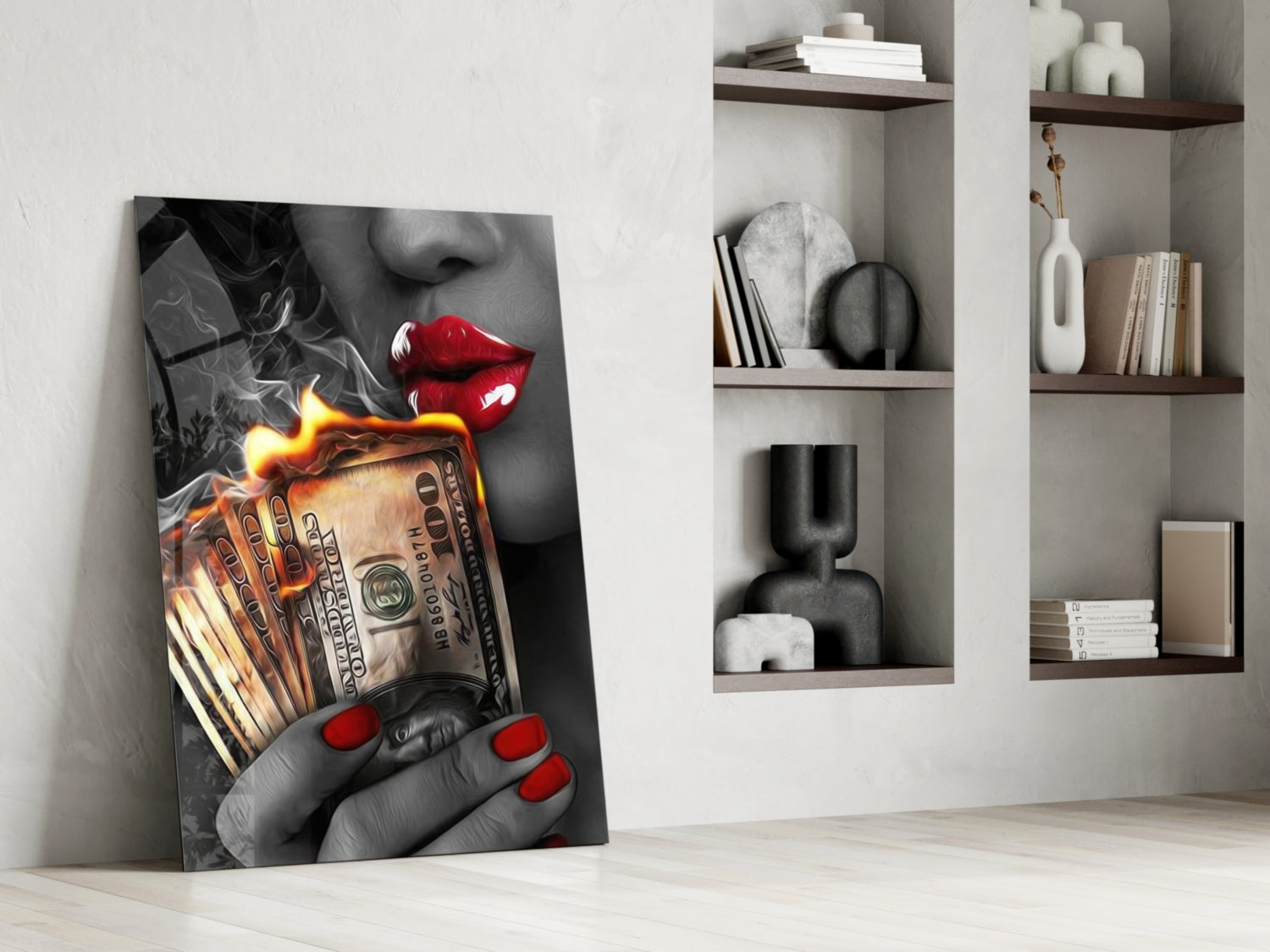 Burn the Money Glass Wall Art.