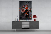 Coffee Trio glass wall art catching light to reveal its painted beans