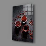 Café still-life panel anchoring a kitchen breakfast nook wall
