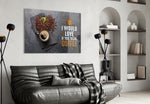 Café glass print bringing typography edge to a dining room