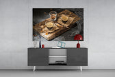 Rustic Espresso glass wall art catching light to reveal its painted crema
