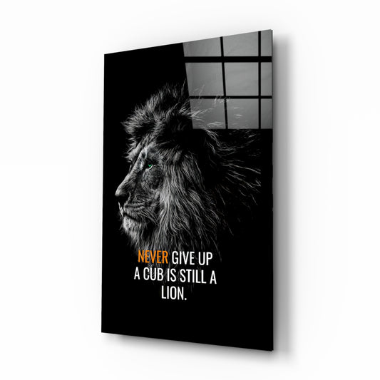 Lion Cub glass wall art in a modern man cave