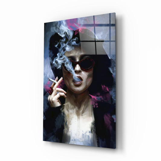 Marla Singer glass wall art in a modern home cinema