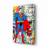 DC pop-graffiti panel anchoring a teen's bedroom wall