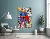 DC glass print bringing pop-graffiti edge to a man cave