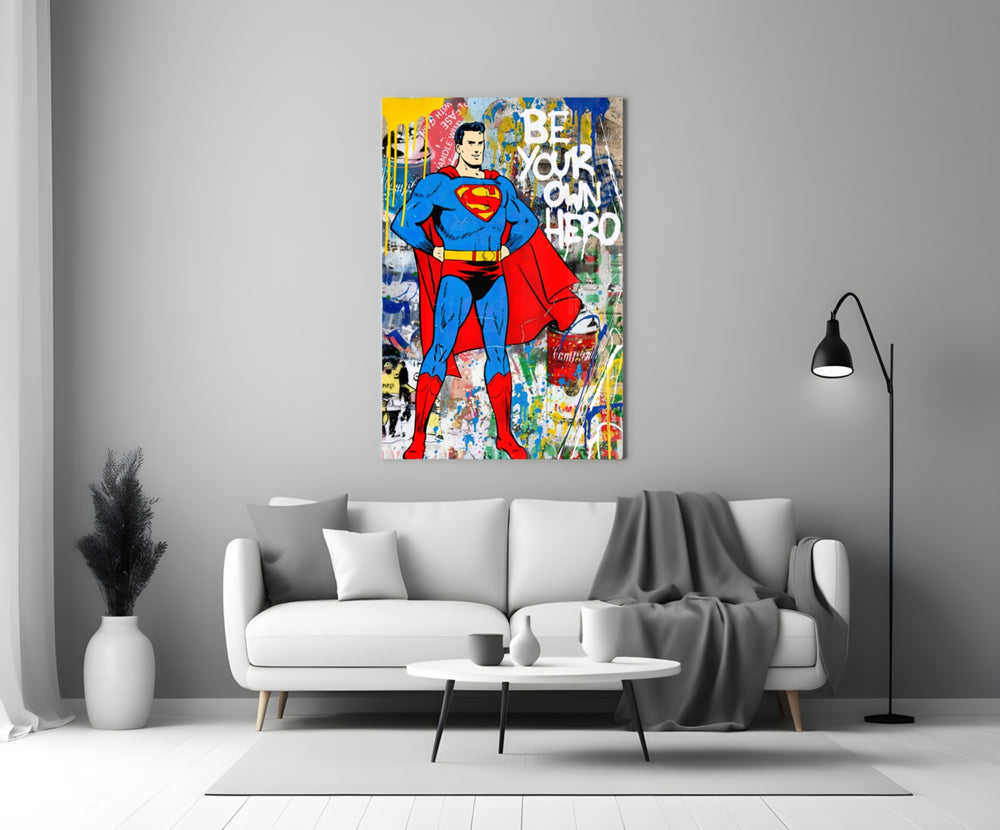 Superman artwork styled in a streetwear shop interior