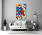 Superman artwork styled in a streetwear shop interior