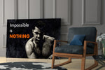 Boxing yatay panel against a moody dark-painted accent wall