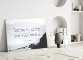 Words of Marilyn Monroe artwork styled in a coastal bedroom interior