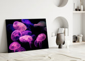 Neon Jellyfish artwork styled in a bedroom interior