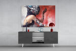Transmutation glass wall art catching light to reveal its painted chrome