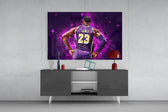 LeBron James glass wall art catching light to reveal its painted burst