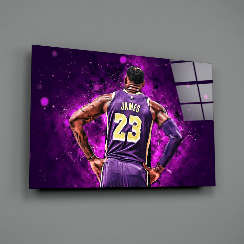 Lakers tribute panel anchoring a sports bar wall