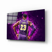 LeBron James glass wall art in a modern man cave
