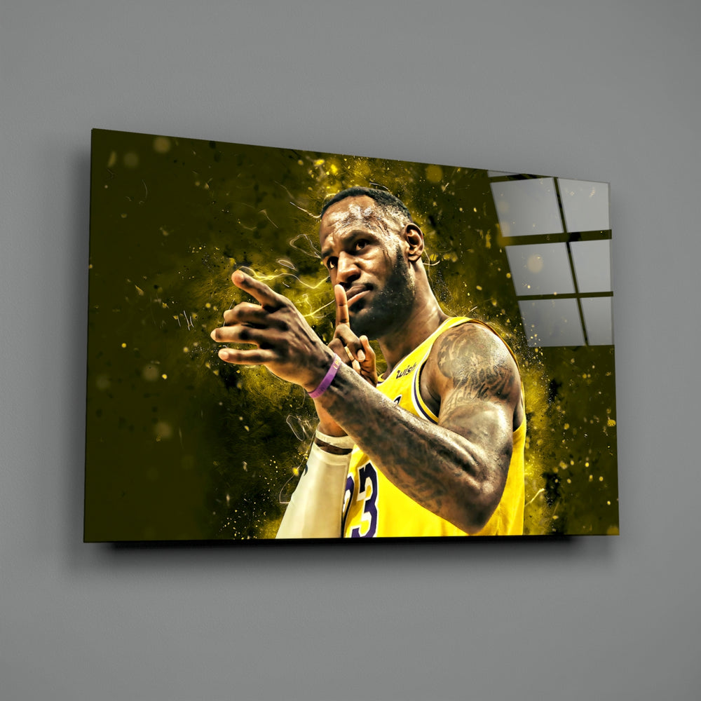 Lakers tribute panel anchoring a sports bar wall