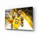 Lakers tribute panel anchoring a sports bar wall