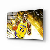 Lakers tribute panel anchoring a sports bar wall