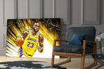 Cinematic artwork in a Lakers-leaning home interior