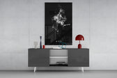 LeBron James MVP Cigar glass wall art catching light to reveal its painted smoke