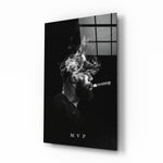 LeBron James MVP Cigar glass wall art in a modern man cave