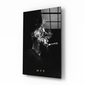 LeBron James MVP Cigar glass wall art in a modern man cave