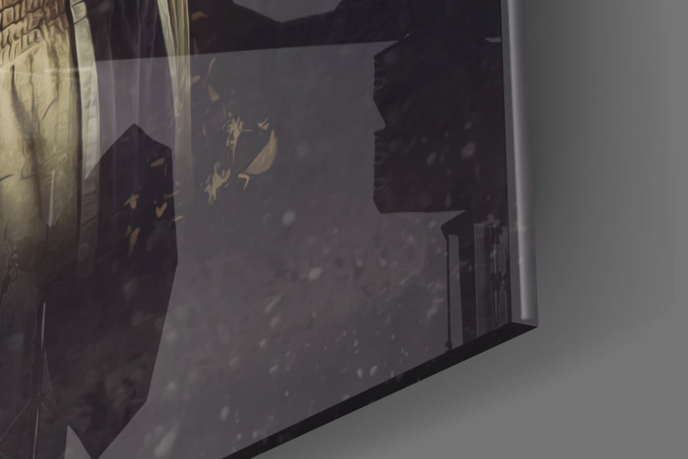 Kobe Bryant Black Mamba Roar glass wall art catching light to reveal its painted ash