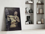 Cinematic artwork in a Lakers-leaning home interior