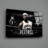 Close-up detail of LeBron triptych with quote behind glass