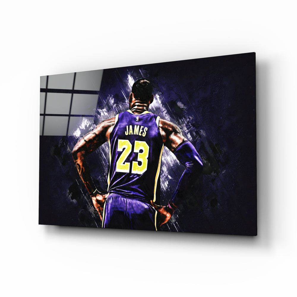 Lakers tribute panel anchoring a sports bar wall