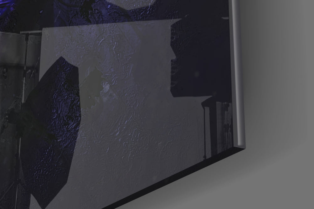 LeBron James Violet Vigil glass wall art catching light to reveal its painted grunge