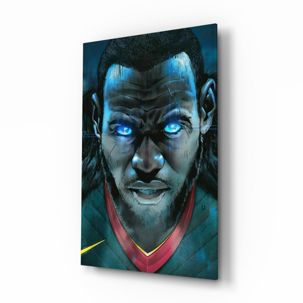 LeBron James Comic Eyes glass wall art in a modern man cave