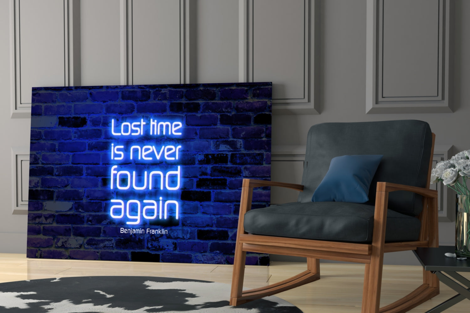 Words of Benjamin Franklin Glass Wall Art.