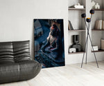 Sacred panel against a moody dark-painted accent wall